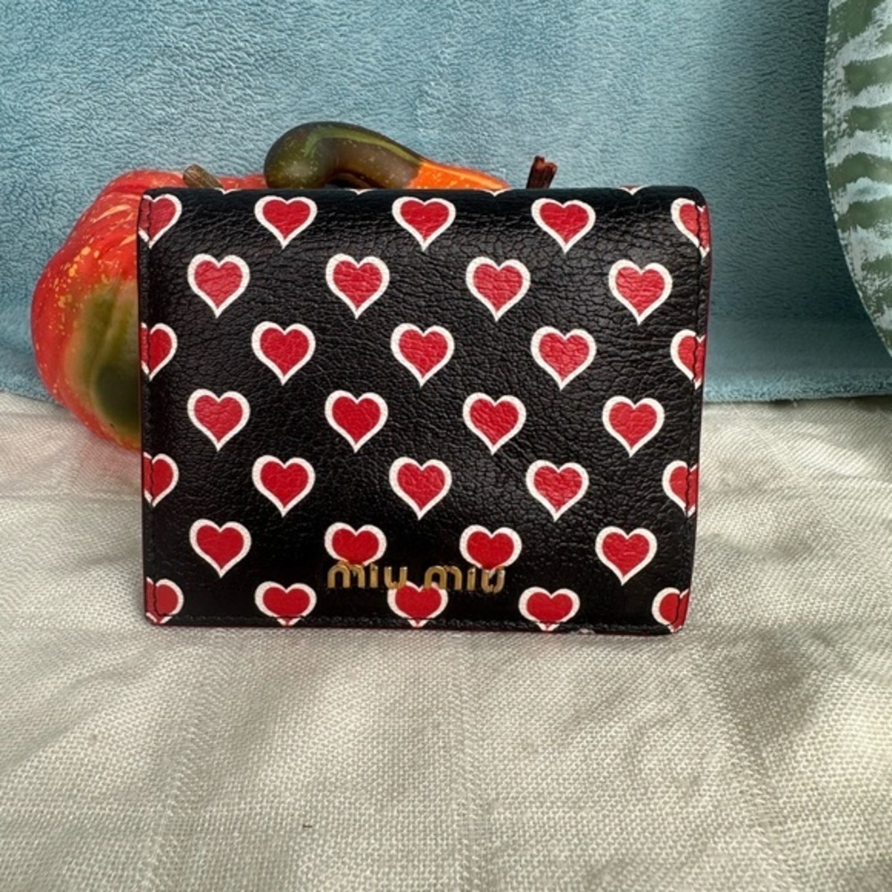 MIU MIU Heart Print Leather Bifold Wallet